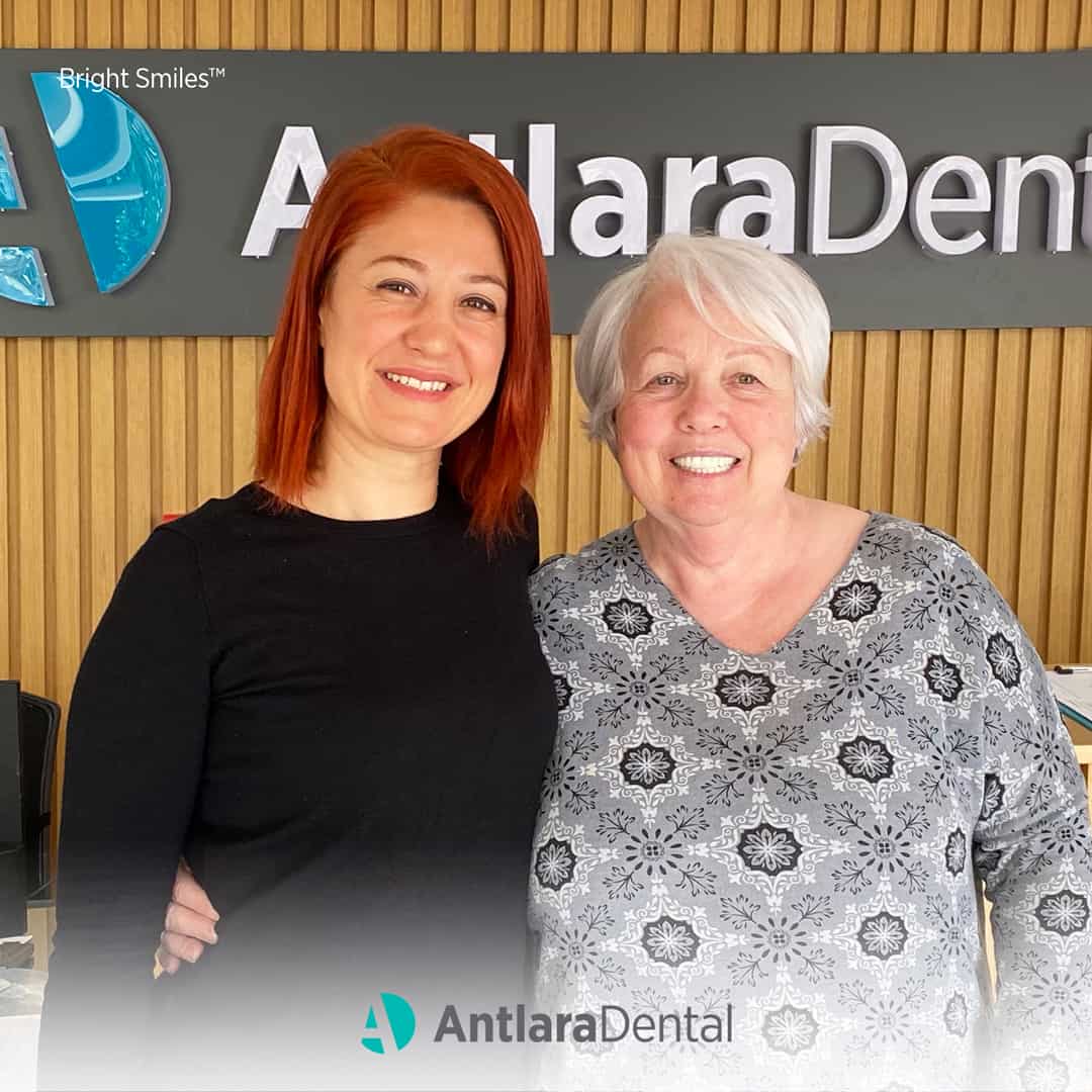 two womens smiles after having emax crown treatment